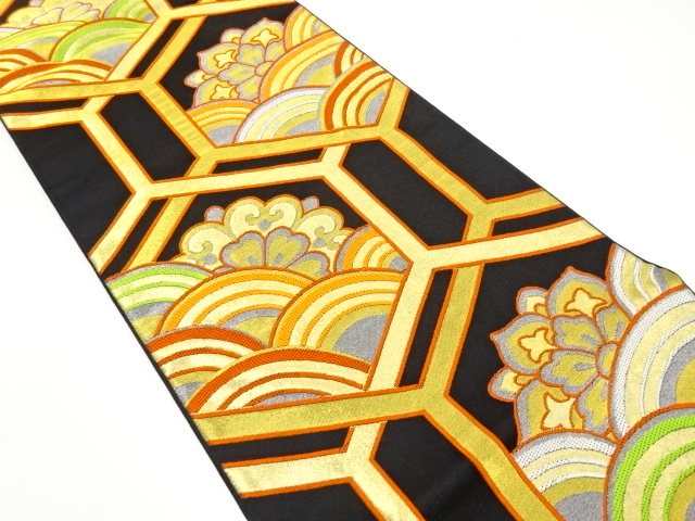 JAPANESE KIMONO / ANTIQUE FUKURO OBI / WOVEN SEIGAIHA